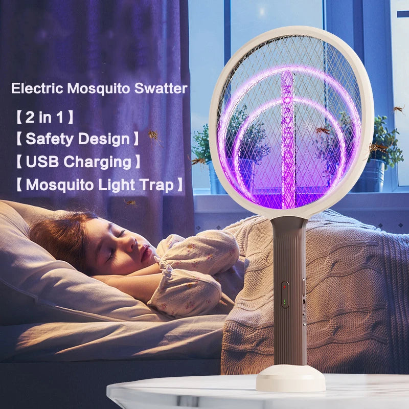 Electric Mosquito Swatter USB Charging UV Mosquito Control Electronic Killer Lamp 3000V Electric Insect Racket Insect Repellent