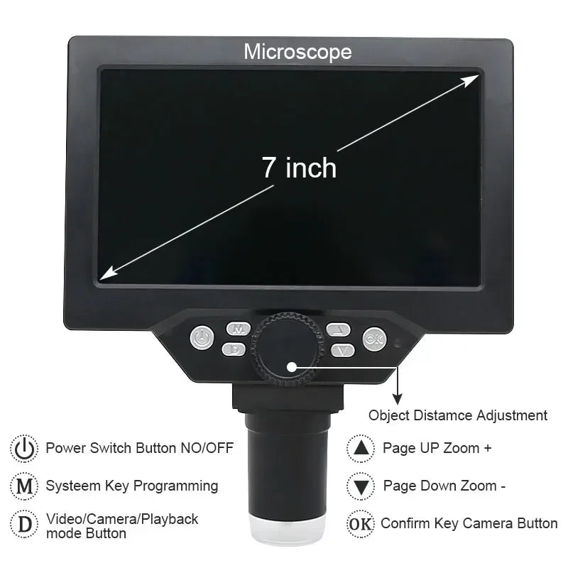 1200X Microscope Digital Portable 7" LCD Video Microscope 12MP for Soldering Electronic PCB Inspection Continuous Zoom