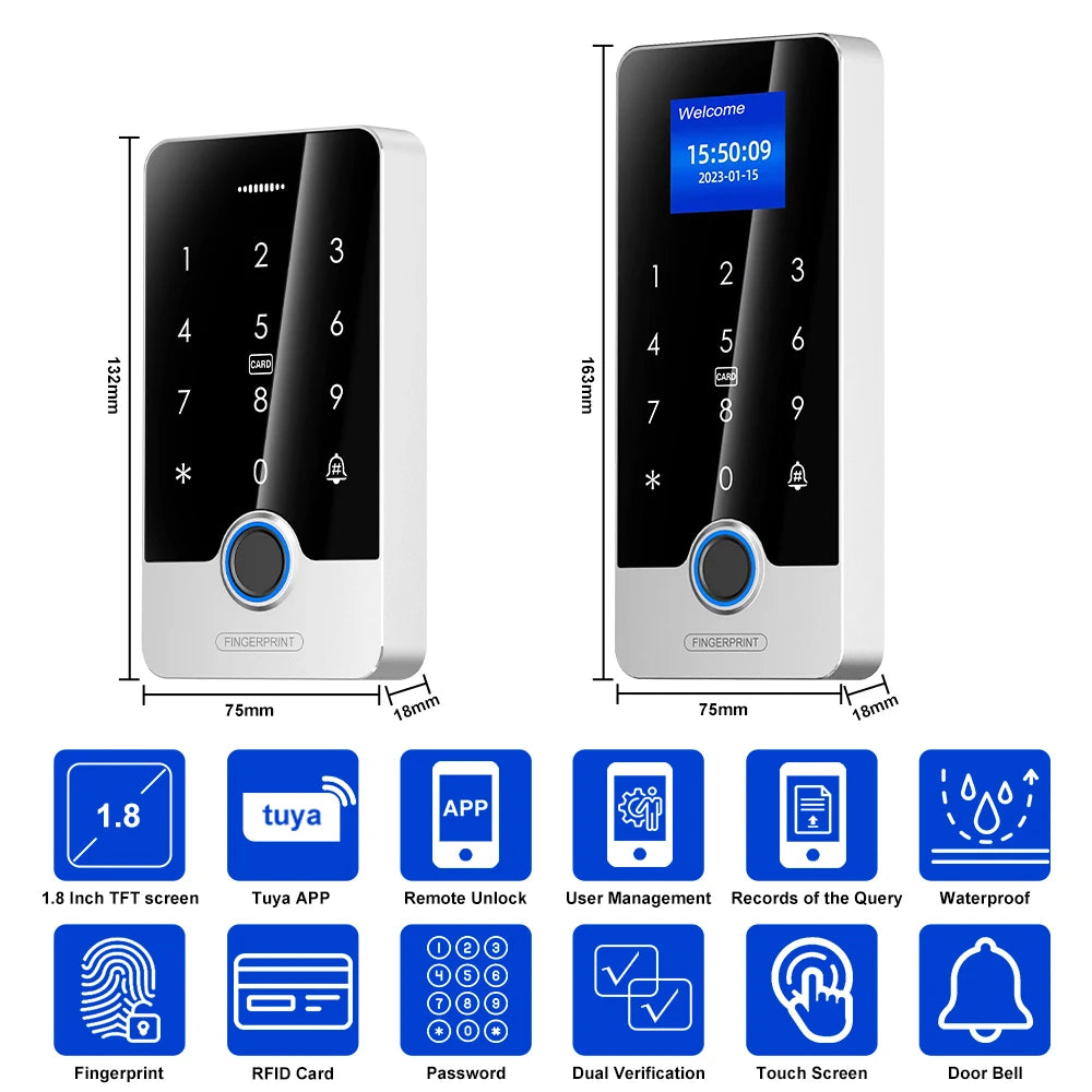 Waterproof Fingerprint Access Control System with Tuya APP 13.56Mhz Rfid Card Keypad Metal Keyboard Support Temporary Password