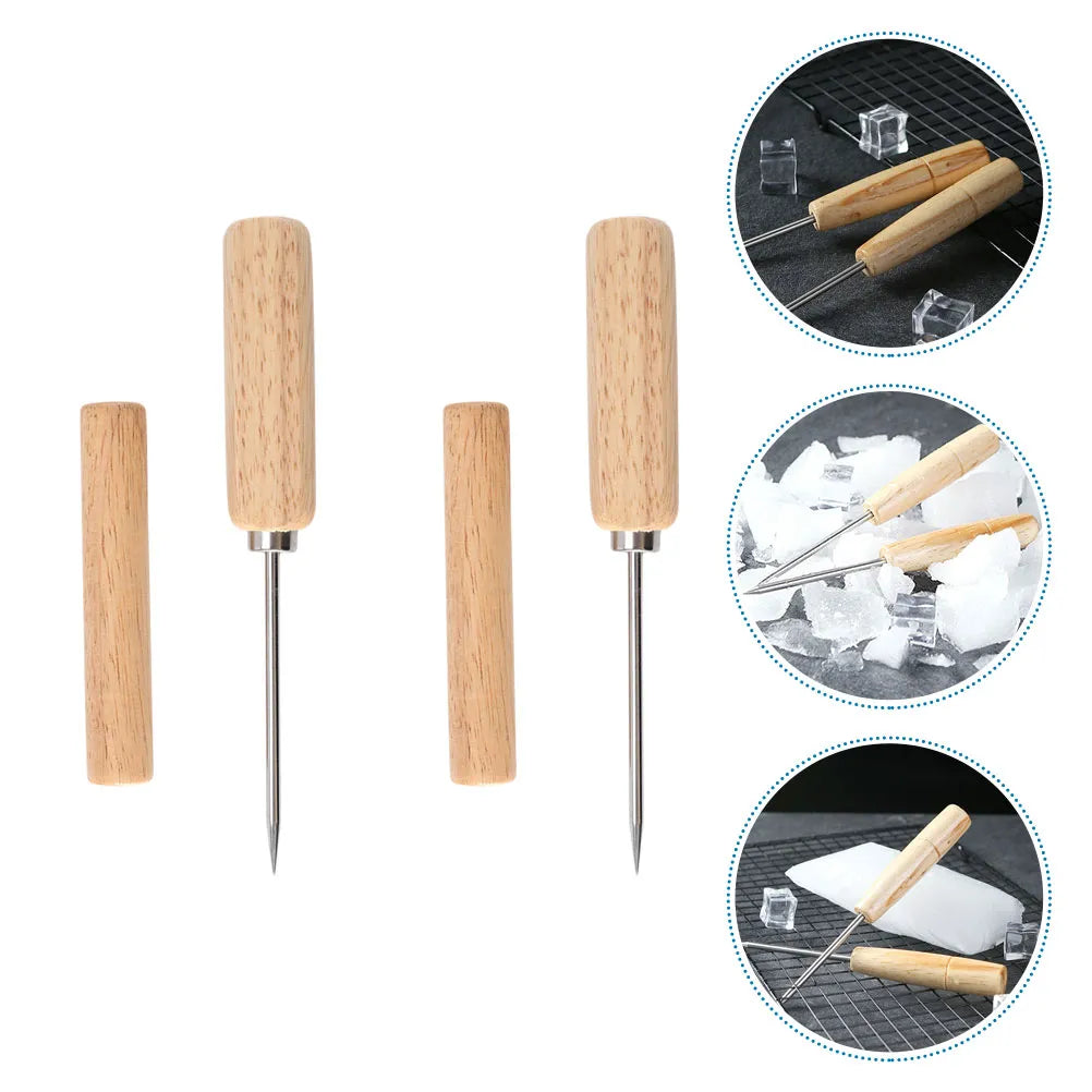 Ice Pick Tool Tea Steel Crusher Bar Wood Stainless Chipper Kitchen Handle Punch Breaking Needle Picks With Manual Picker For