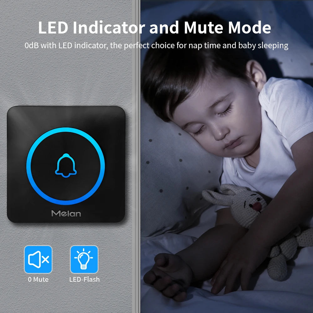 Meian Smart Home Doorbell Wireless Outdoor Doorbell IP65 Waterproof Door Bell 60 Songs Smart Security Alarm Door Bell Chime Kit