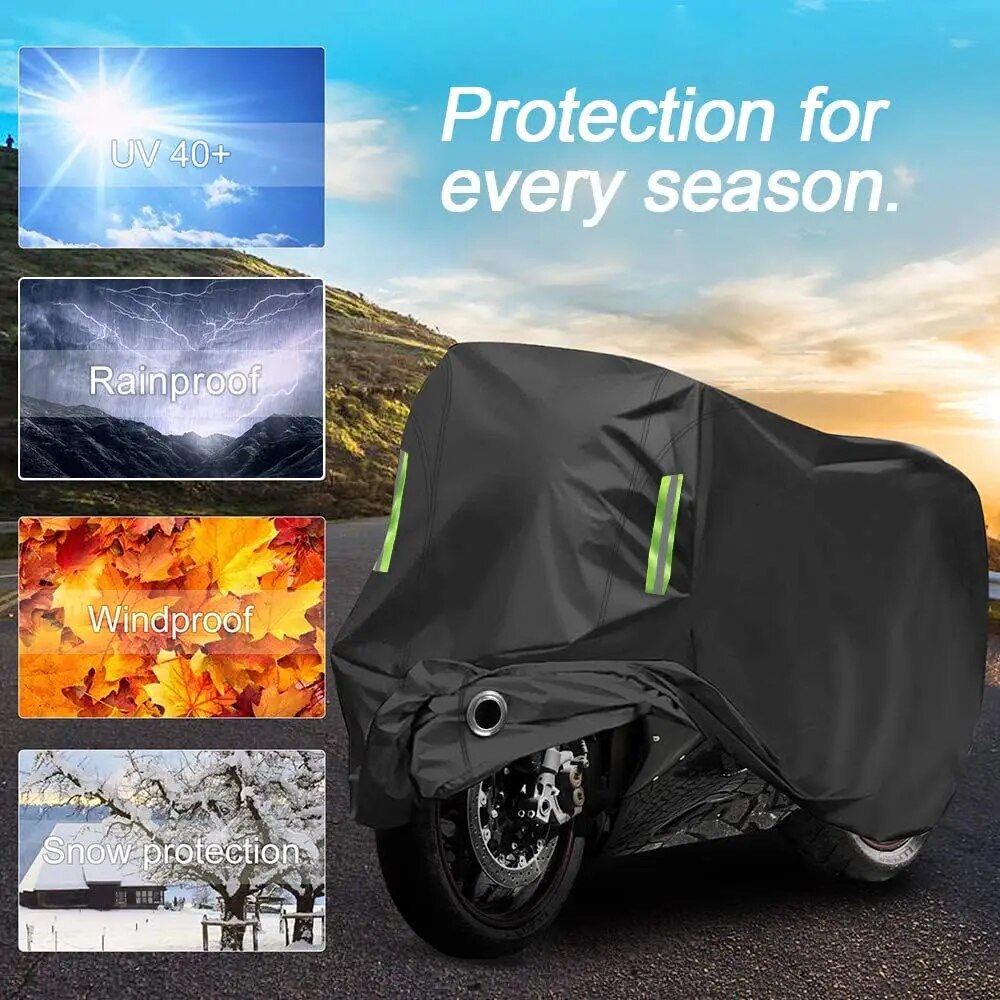 Moto Raincoat Black Motorcycle Cover Waterproof Sunscreen With Suitable for 104 Inch Motorcycles / Scooter / 250cc Cruiser