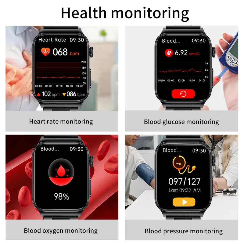 2023 New Blood Glucose Monitor Health Smart Watch Men ECG+PPG Blood Pressure Measurement IP68 Waterproof Sport SmartWatch Men