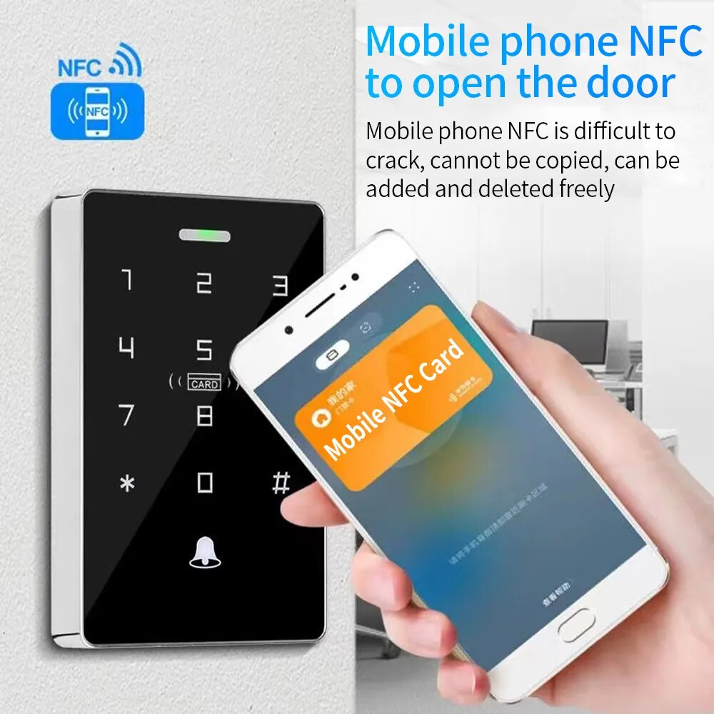 NFC RFID Proximity Card Large Capacity Access Control Keypad 10000 Users Waterproof Backlight Touch Screen Dual Frequency Reader