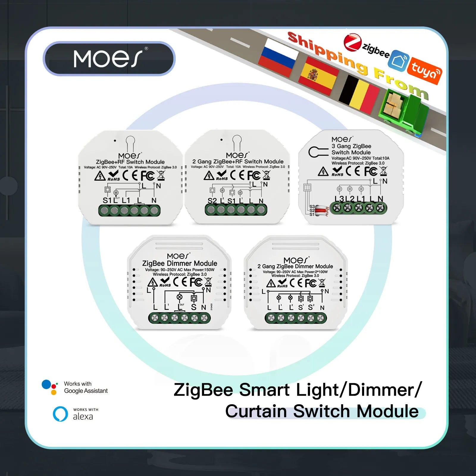MOES Tuya ZigBee 3.0 Smart Light Switch Relay Module 1/2/3 Gang Smart Life/Tuya App Control, Works with Alexa Google Home Yandex