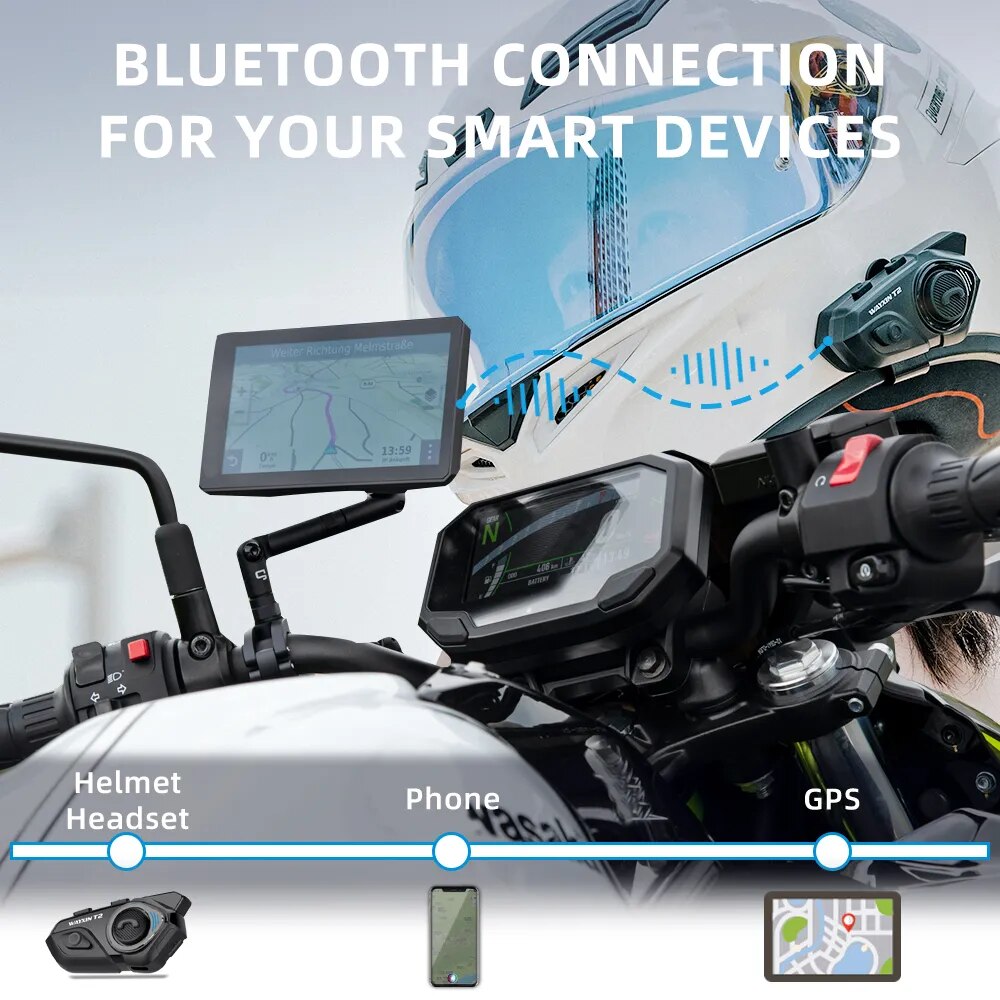 WAYXIN T2 Motorcycle Helmet Headset For 2 Riders Bluetooth Intercom Headphone Motorbike Communicator Interphone Waterproof BT5.0