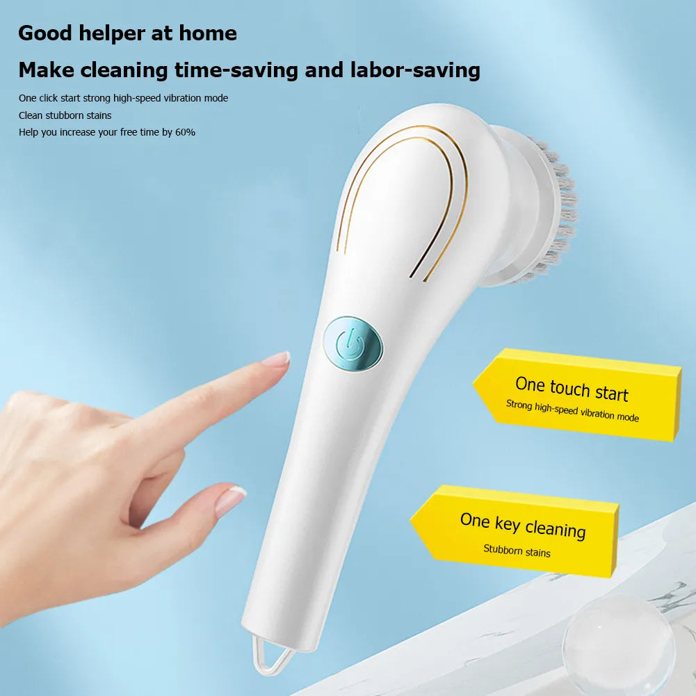 Electric 5-in-1 Cleaning Brush Handheld Kitchen Household Multi-function Cleaner Live Explosion Electric Cleaning Brush 5 Heads