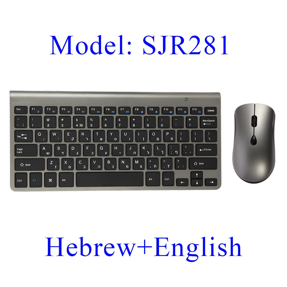 2.4G Wireless Keyboard and Mouse Mini Protable Silent Mice Russian Korean French Hebrew Keyboard Kit for Laptop Mac PC TV Box
