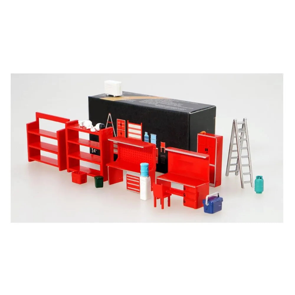 1/64 Diorama Model Car Garage Maintenance Tools Display Scenery Model Set Toy