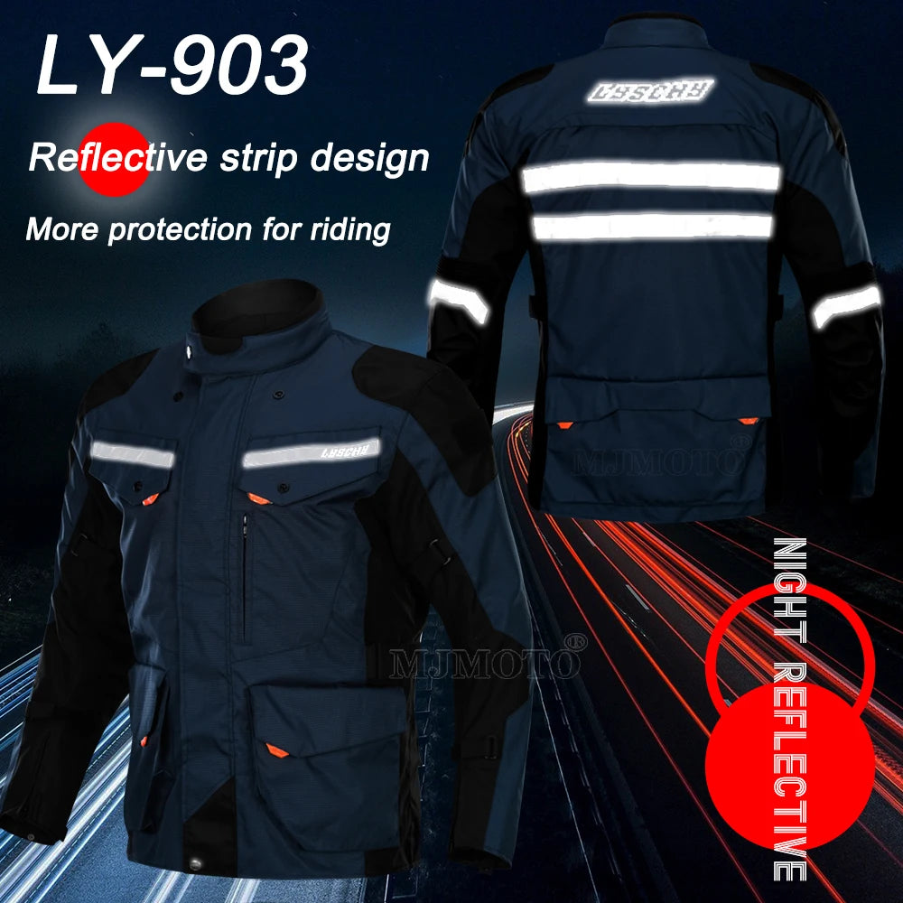 Lyschy Winter Waterproof Motorcycle Jacket Pants Men Oxford Cloth Suit Anti-Fall Motocross Racing Jacket With 5pcs Protectors
