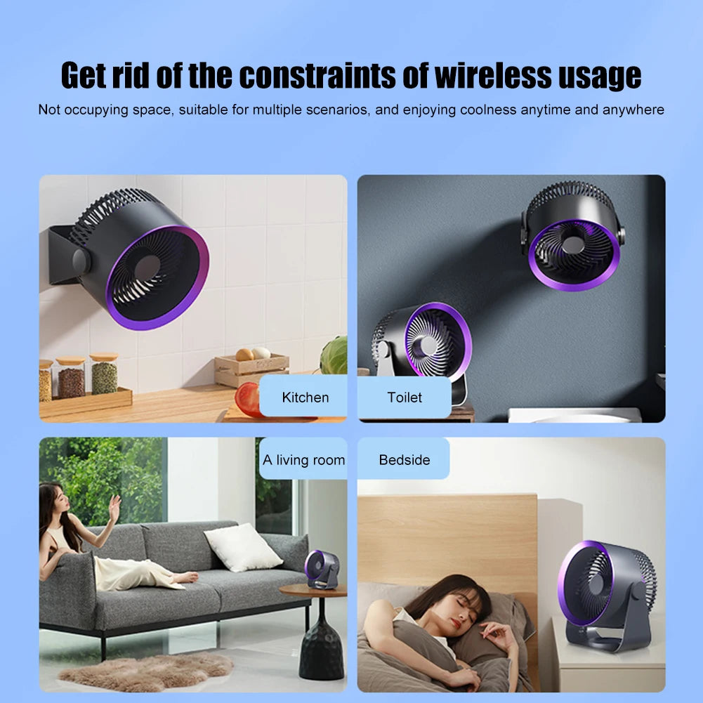 Wall Mounted/Table Air Circulation Electric Fan USB Rechargeable 4000mAh Summer Cooling Fan Low Noise 3 Speed Camping Supplies