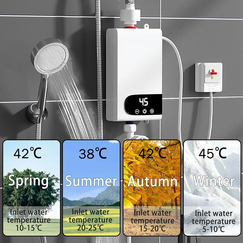 Mini Instant Water Heater Kitchen Bathroom 220V 110V  Wall Mounted Electric Water Heater LCD Temperature Display with Shower Set