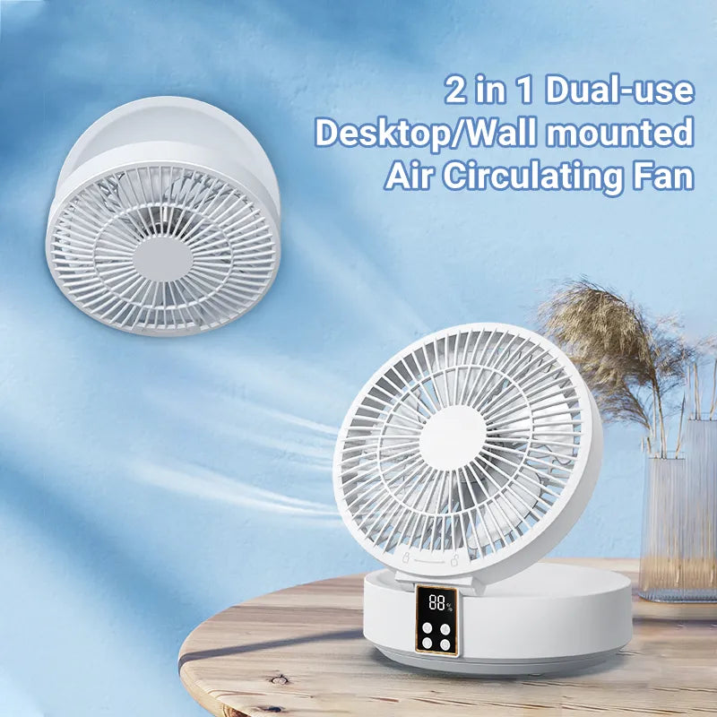 Remote Control Wireless Punch-free Wall Mounted Circulation Air Cooling Fan with LED Light Folding Electric Ventilator Table Fan