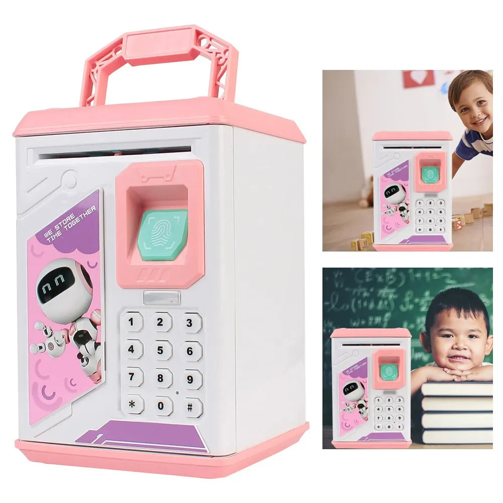 Fingerprint Piggy Bank Cash Coins Electronic Saving Bank Atm Automatic Deposit For Kids Password Money Box Christmas Gift Toy
