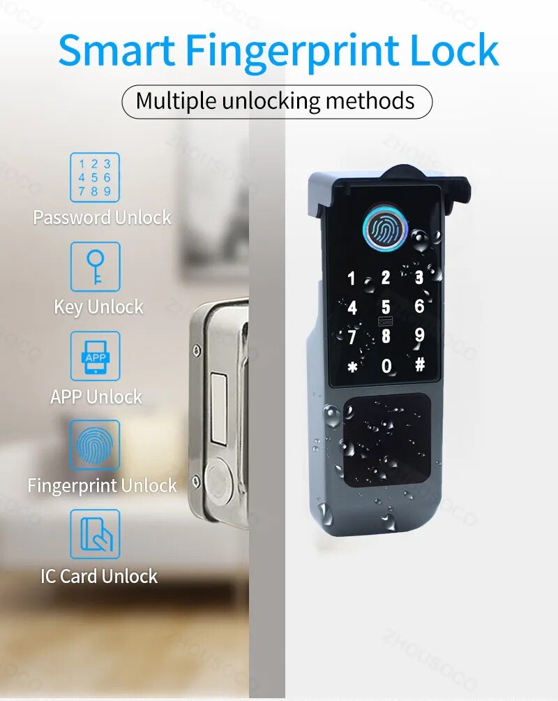 Fingerprint Lock Waterproof Tuya Wifi Remote Control Bluetooth TTLock App Card Digital Code Keyless Electronic Smart Door Lock