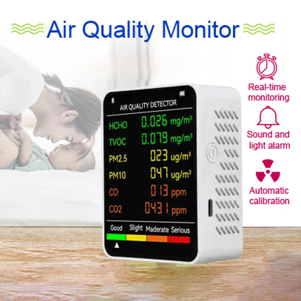 Multifunctional 5in1/6 in 1 CO2 Meter Digital Temperature Humidity Tester Carbon Dioxide TVOC HCHO Detector Air Quality Monitor