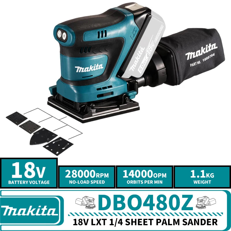 Makita DBO480Z 18V LXT 1/4 Cordless Sheet Palm Sander Lithium Power Tools 14000OPM 28000RPM