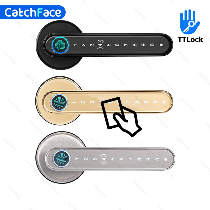 Bluetooth Biometric Fingerprint Card Code lock with Keys  TTlock APP Digital Smart door lock Electronic Handle Lock