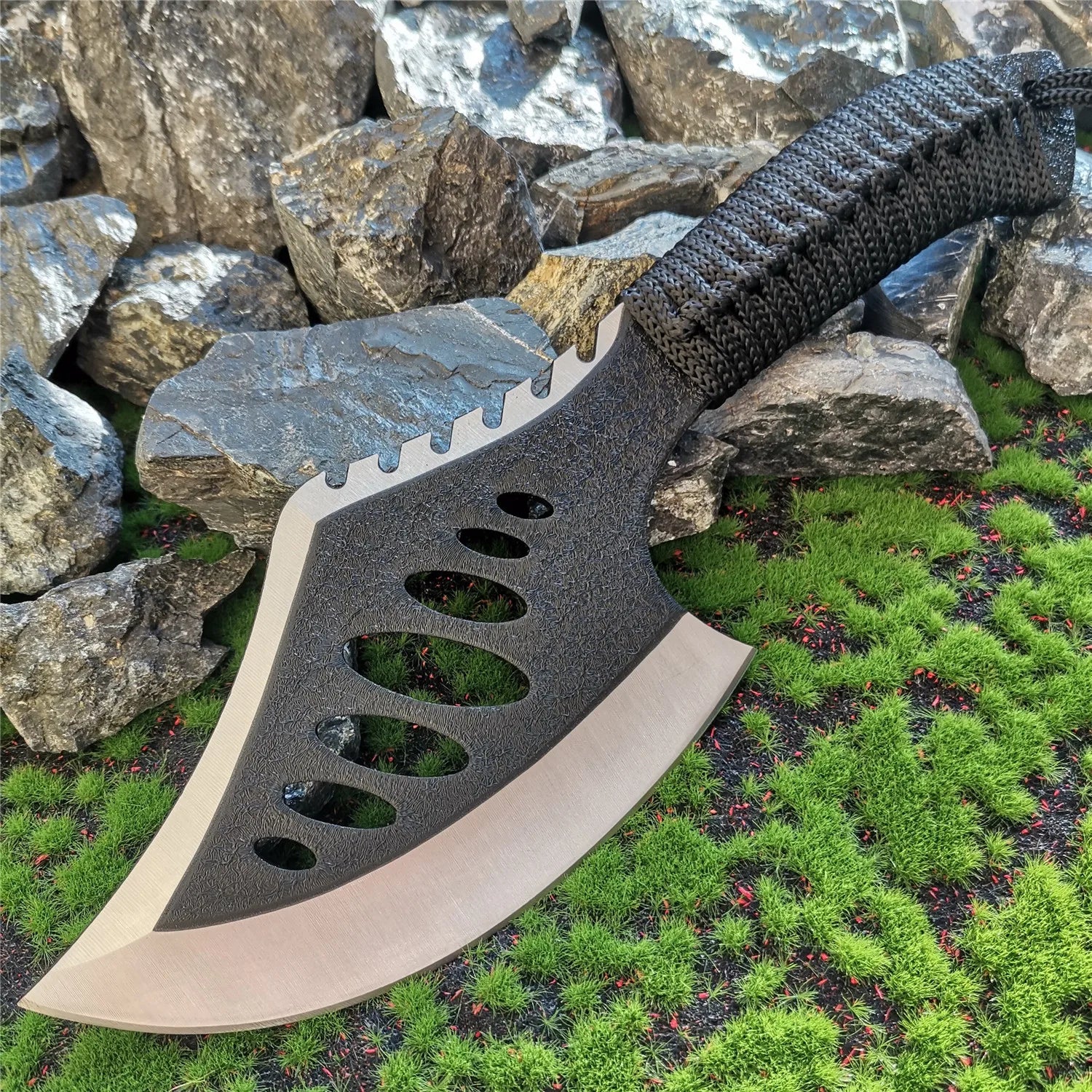 Portable Tomahawk Outdoor Jungle Camping Tool Nylon Cord Binding Handle Multifunctional Life-saving Axe Self Defense Hunting Axe