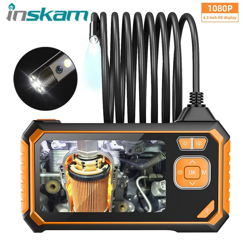 INSKAM HD1080P 4.3 Inch IPS Screen Industrial Endoscope Camera 8mm Dual Lens Rigid Borescope For Car Engine Sewer Inspection