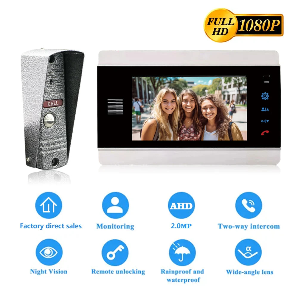 1080P HD Home Video Intercom Apartment video doorbell camera 7-inch private home intercom telephone video intercom system