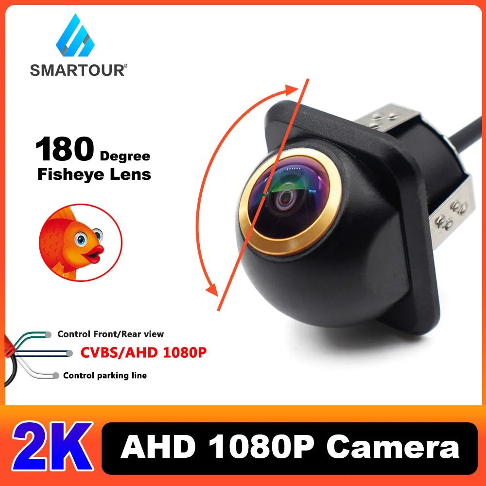 Smartour 2K AHD 1080p Golden Lens HD Car Rear View Camera Night Vision 180 Degree Parking Reverse Camera For Car Accessories