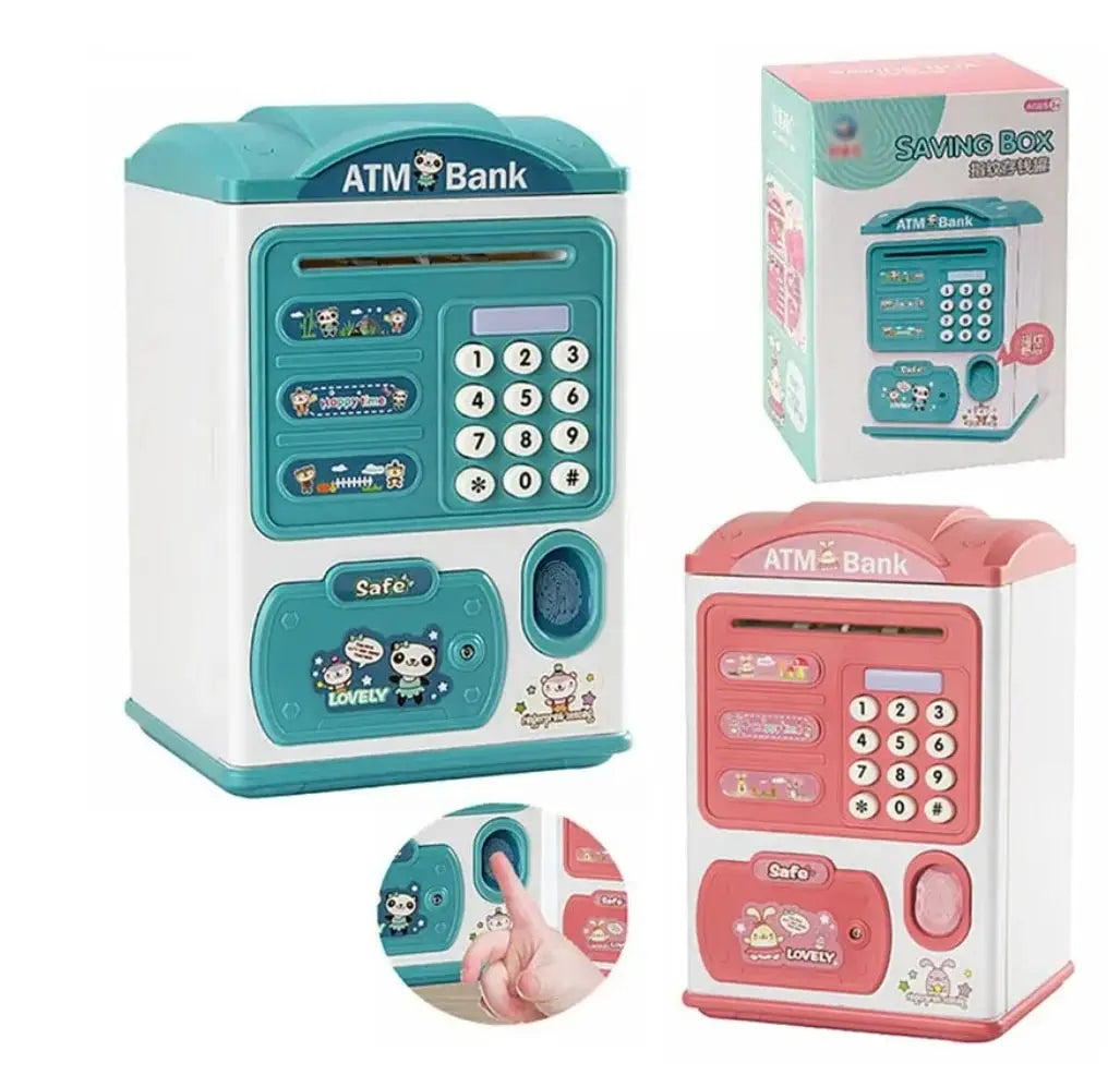 Lovely Cartoon Fingerprint Automatic Bank Automatic Cash Roll Atm Electric Girl Boy Children's Christmas Gifts Safe Deposit Box