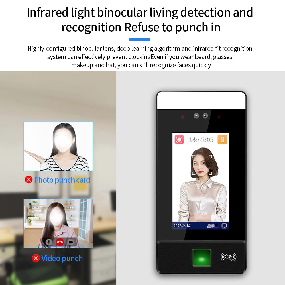 4.3inch Person Biometric Fingerprint Dynamic Face Recognition Lock Turnstile Facial Terminal Access Control Time Attendance 125K