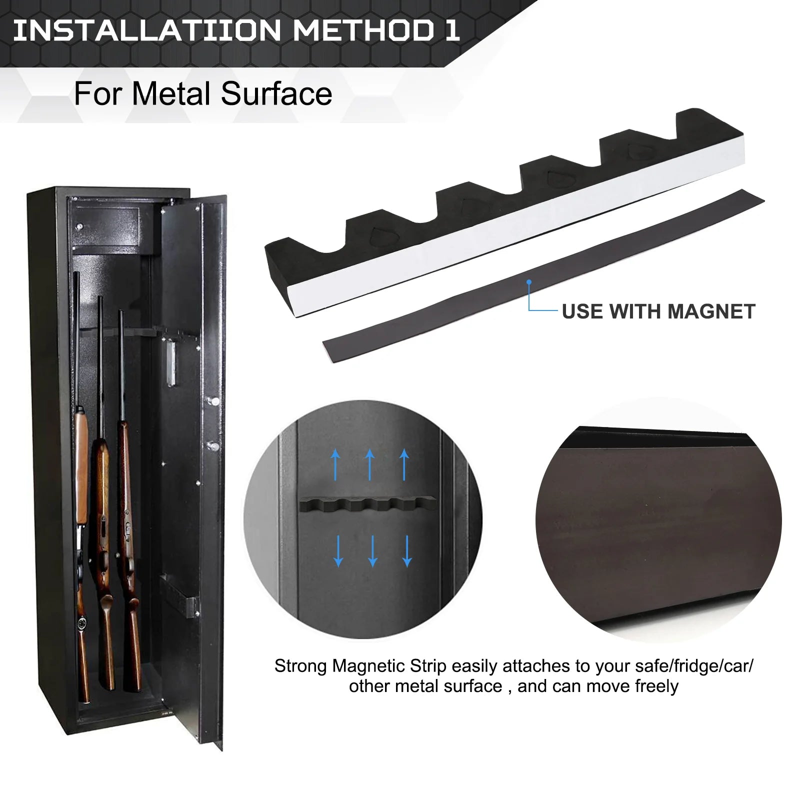 5 Guns Foam Gun Rack Hunting Gun Safe Accessory for Gun Storage Rifles Shotguns Wall Mount Gun Holder with Magnetic Strip + Hook