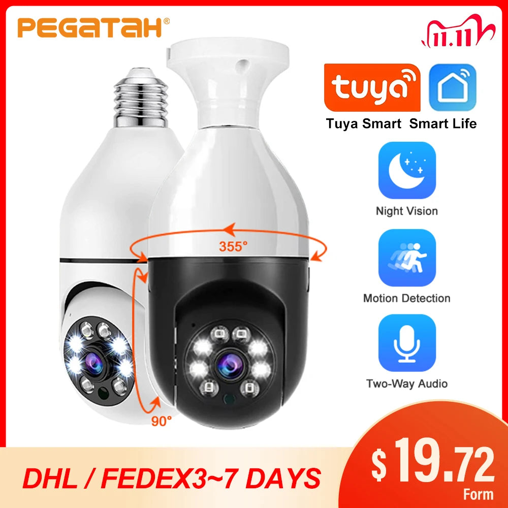 PEGATAH Tuya Smart Wifi Camera 1080P Bulb Light Color HD Cam Night Vision Wireless Indoor Home Security Protection IP Camera