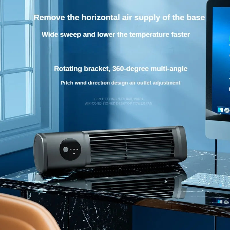 Table Tower Fan Portable Rechargeable Air Conditioner Desktop Bladeless Fan Wireless Air Cooling Electric Tower Fan for Summer
