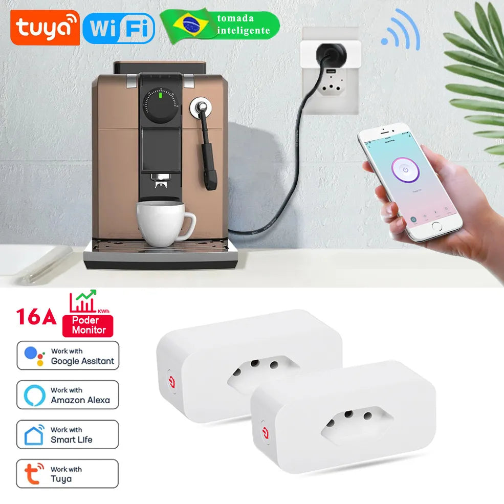 Gleco Tuya Wifi Brazil Smart Plug 16A Brasil Inteligente Socket Smart Home Automation Power Outlet Works With Alexa Google