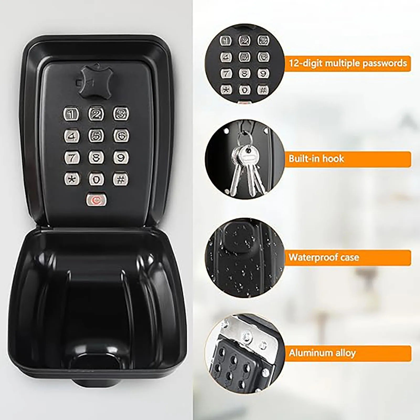 Key Lock Box Wall Mounted Waterproof 12-Digit Combination Password Lock Large Capacity Security Lockbox for Home Garage Office