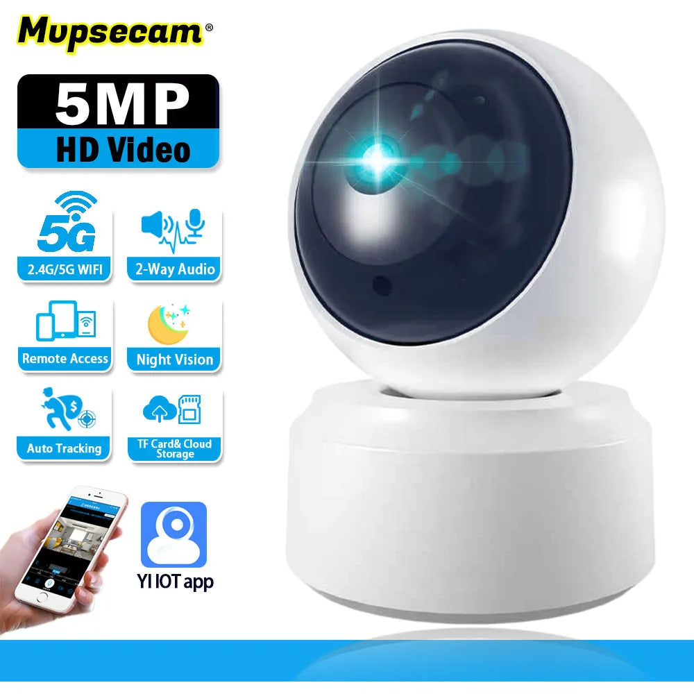 5MP 5G Wifi Indoor Mini Security Camera Two Way Audio Remote Access AI Tracking PTZ Control Smart Home Baby Surveillance Camera