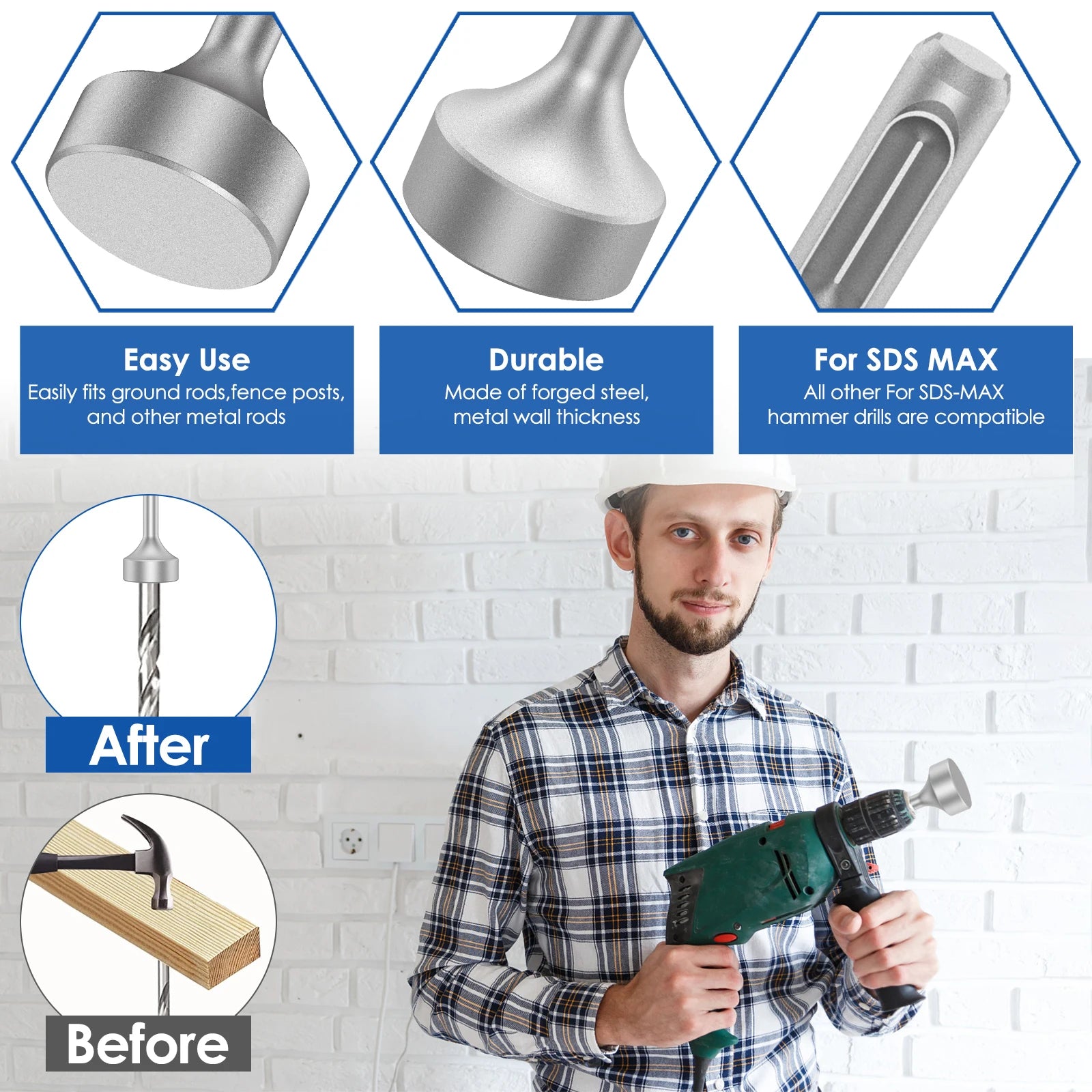 Ground Rod Driver 85mm Steel Drill Bit Driver Wide Compatibility Ground Rod Bits Socket for Rotary Hammer Drill Grounding Rods