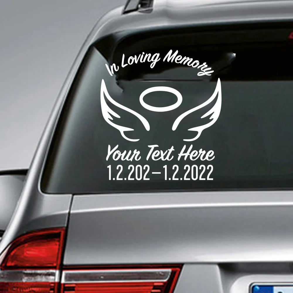 Custom Name Date In Loving Memory Car Sticker Decal Angel Memorial Prayer Window Windshield Auto Vehicle Vinyl Decor