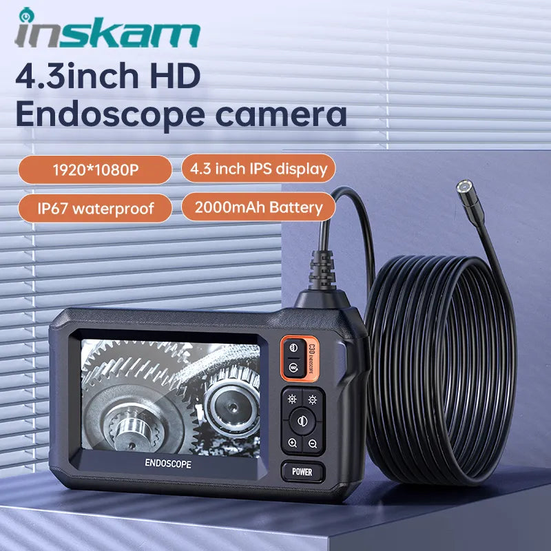 INSKAM Industrial Endoscope Camera HD 1080P 4.3 Inch IPS 8mm Pipe Car Inspection Borescope IP68 Waterproof With 8 LEDS