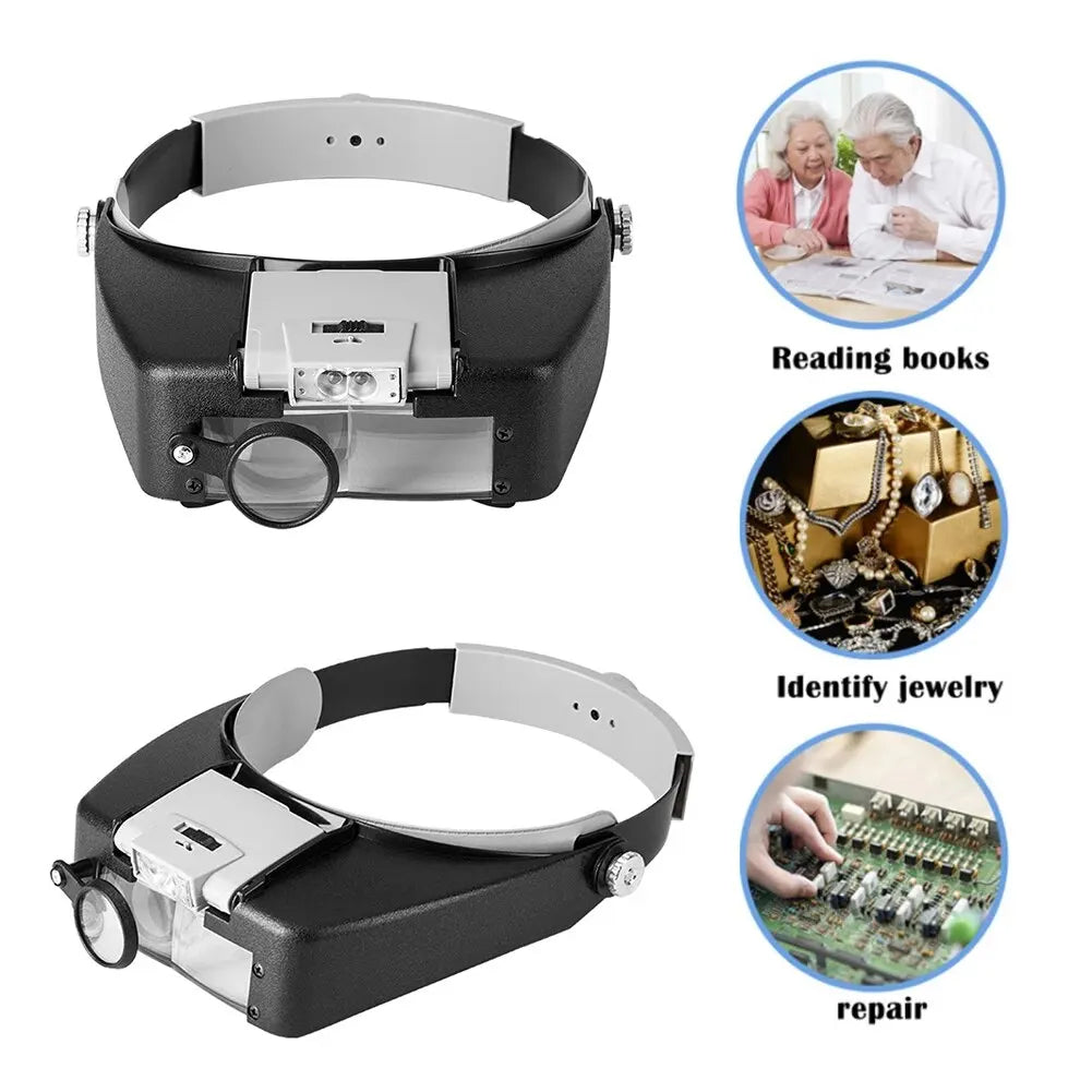 AliExpress Collection Loupe Microscope LED Light 10X Helmet Style Magnifier Glass Headband Magnifying Glasses Lupas Con Luz