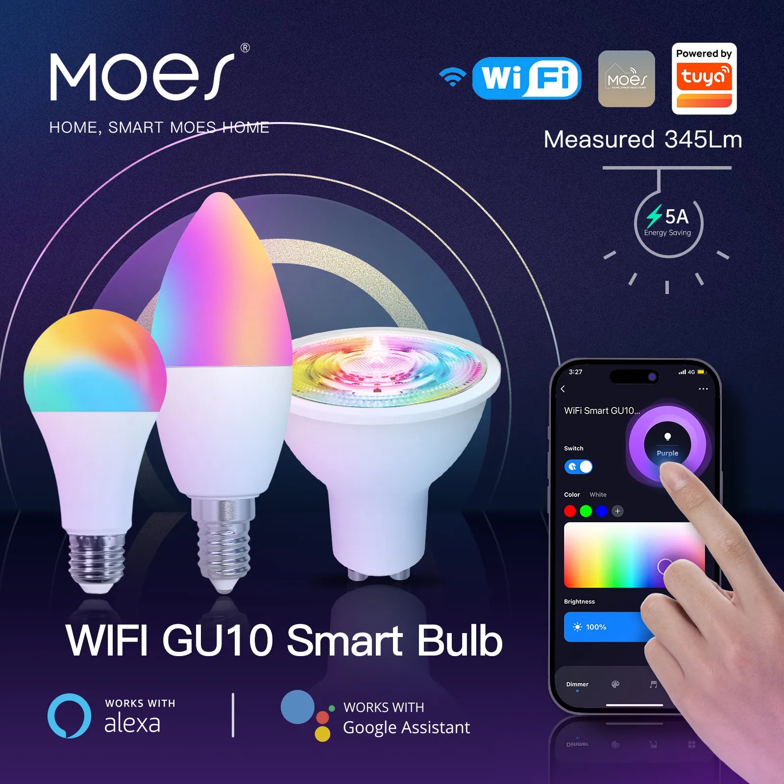 MOES WiFi Zigbee LED Light Bulb GU10 E27 E14 Candle Lamp Smart RGB RCW 2700-6500K Dimmable Light Tuya Alexa Google Voice Control