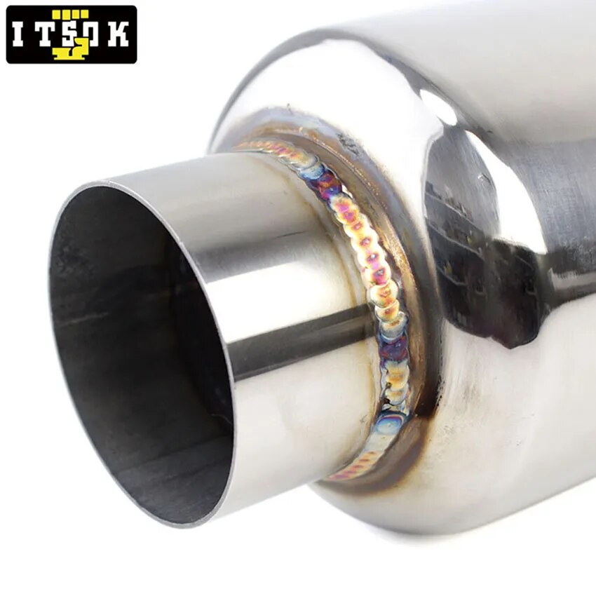 Exhaust Muffler Pipe Resonator Car Tube Spiral Silencer Deep Sound 63mm 2.5 Inch Inlet 2.5inch Outlet Stainless Steel Weld-on