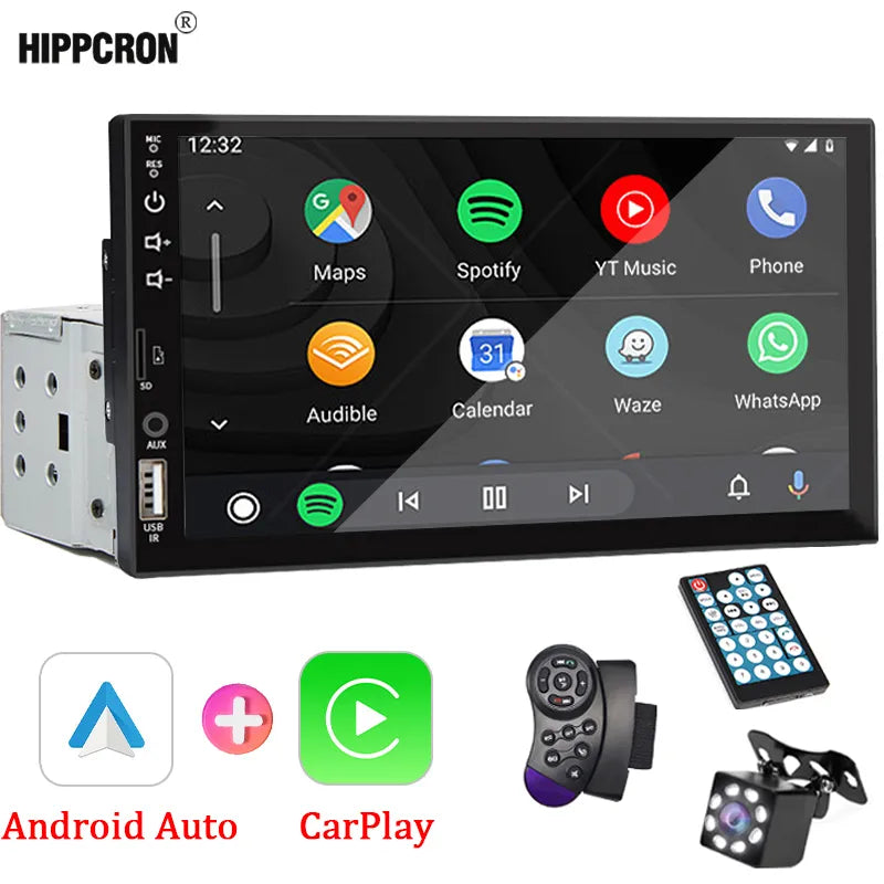 7“ Car Radio 1 Din Carplay Android Auto Multimedia Player HD Touch Screen FM AUX Input Bluetooth MirrorLink Universal Autoradio