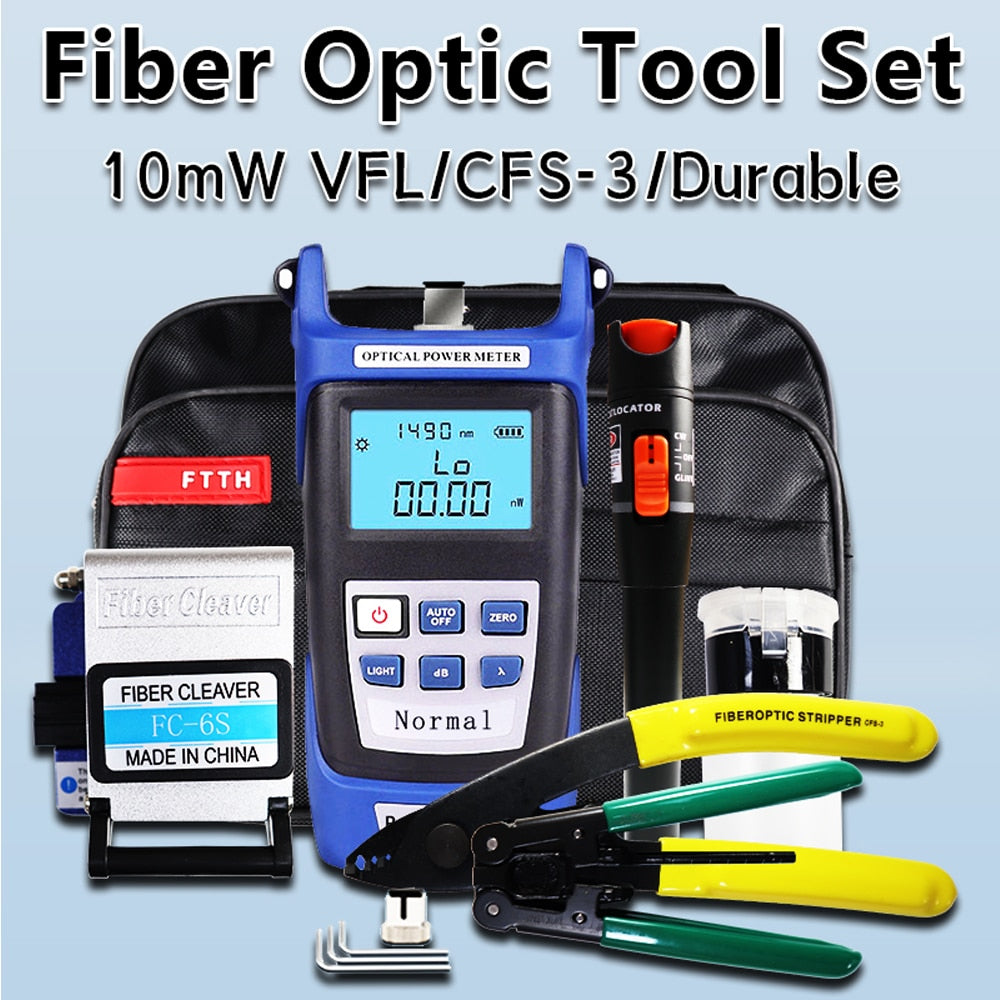 OPTFOCUS 19pcs Fiber Optic Tool Kit 10mW Visual Fault Locator FTTH Tools Fiber Power Meter Optical Bag Fiber Cleaver