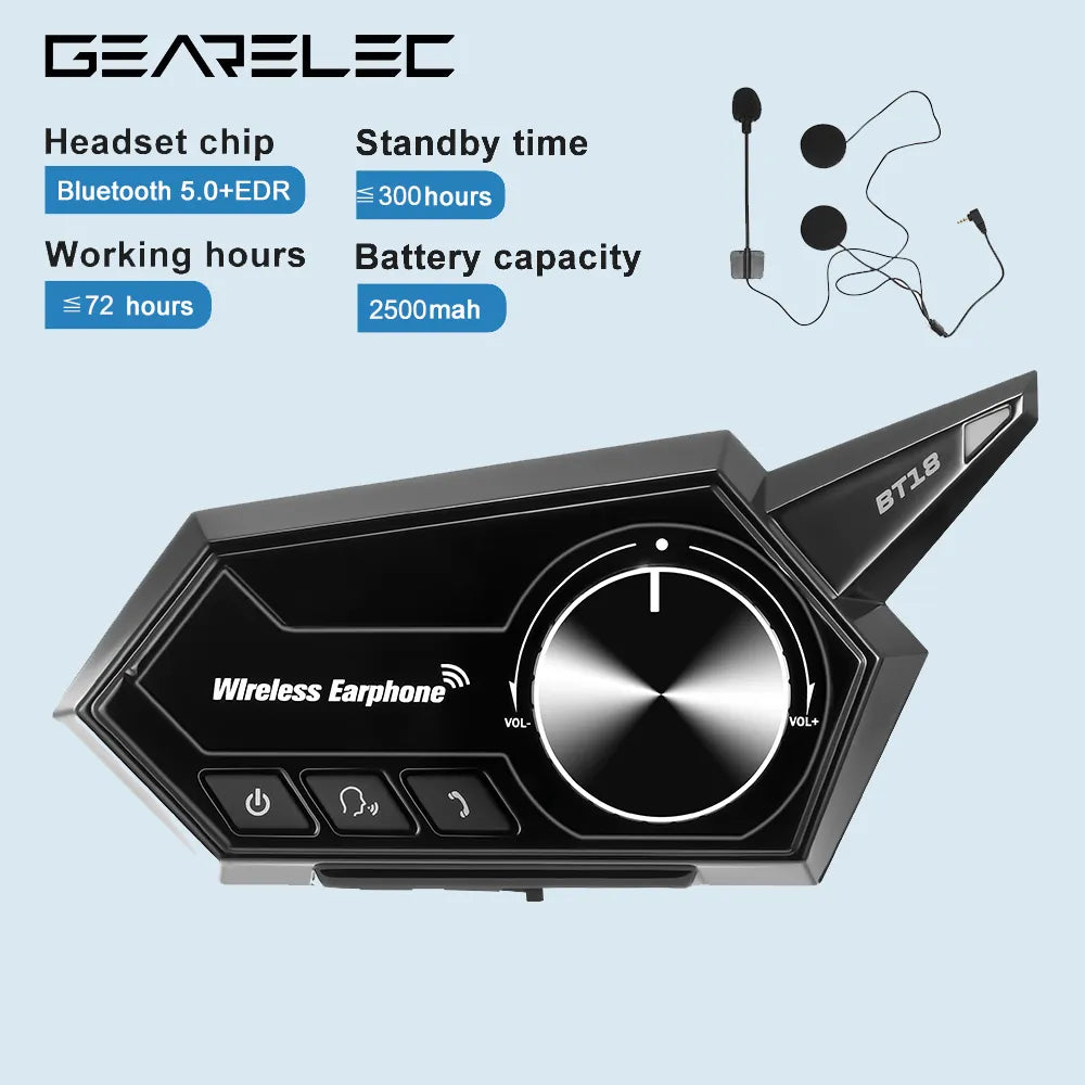 BT18 Motorcycle Helmet Bluetooth 5.0 Headset Waterproof Wireless Earphones Hands Free Call Kit for Motorbike Helmets