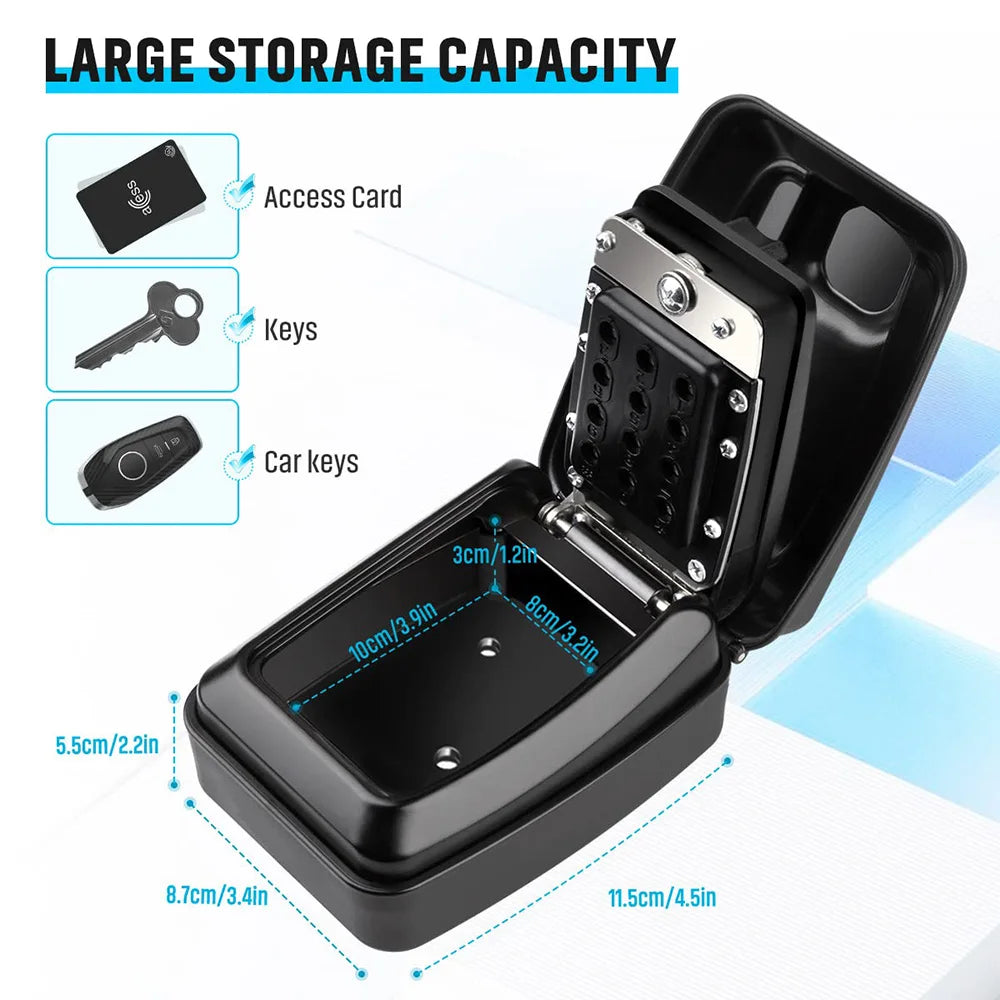 Key Lock Box Waterproof Wall Mount Lock 12-Digit Combination Resettable Large Capacity Security Lockbox for Home Garage Office