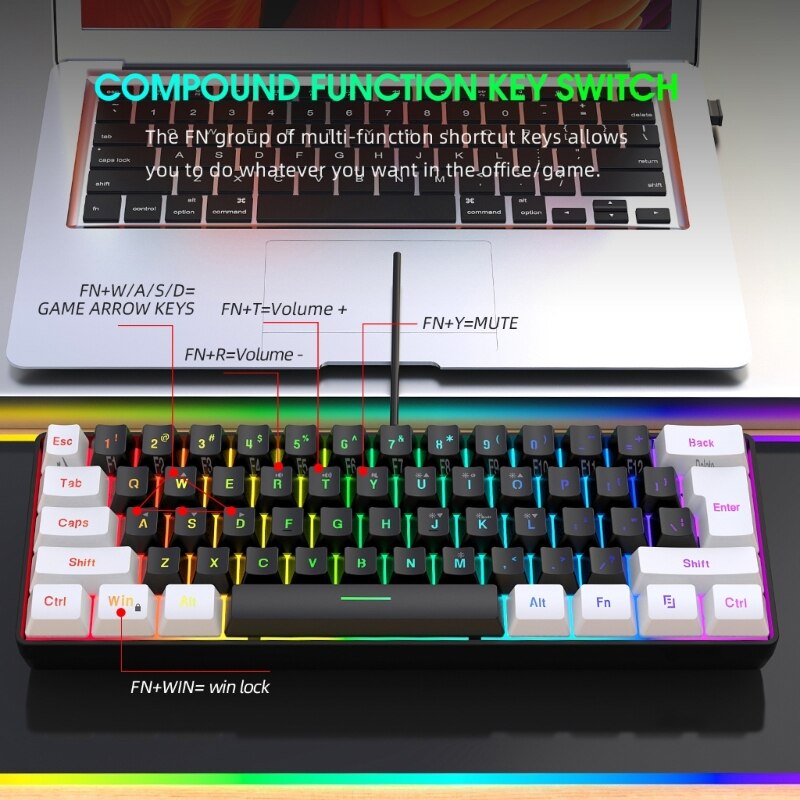 1Set Wired Gaming Keyboard and Mouse Combo 61 Key Rainbow Backlit Keyboard with Multimedia Keys for Windows PC Gamers