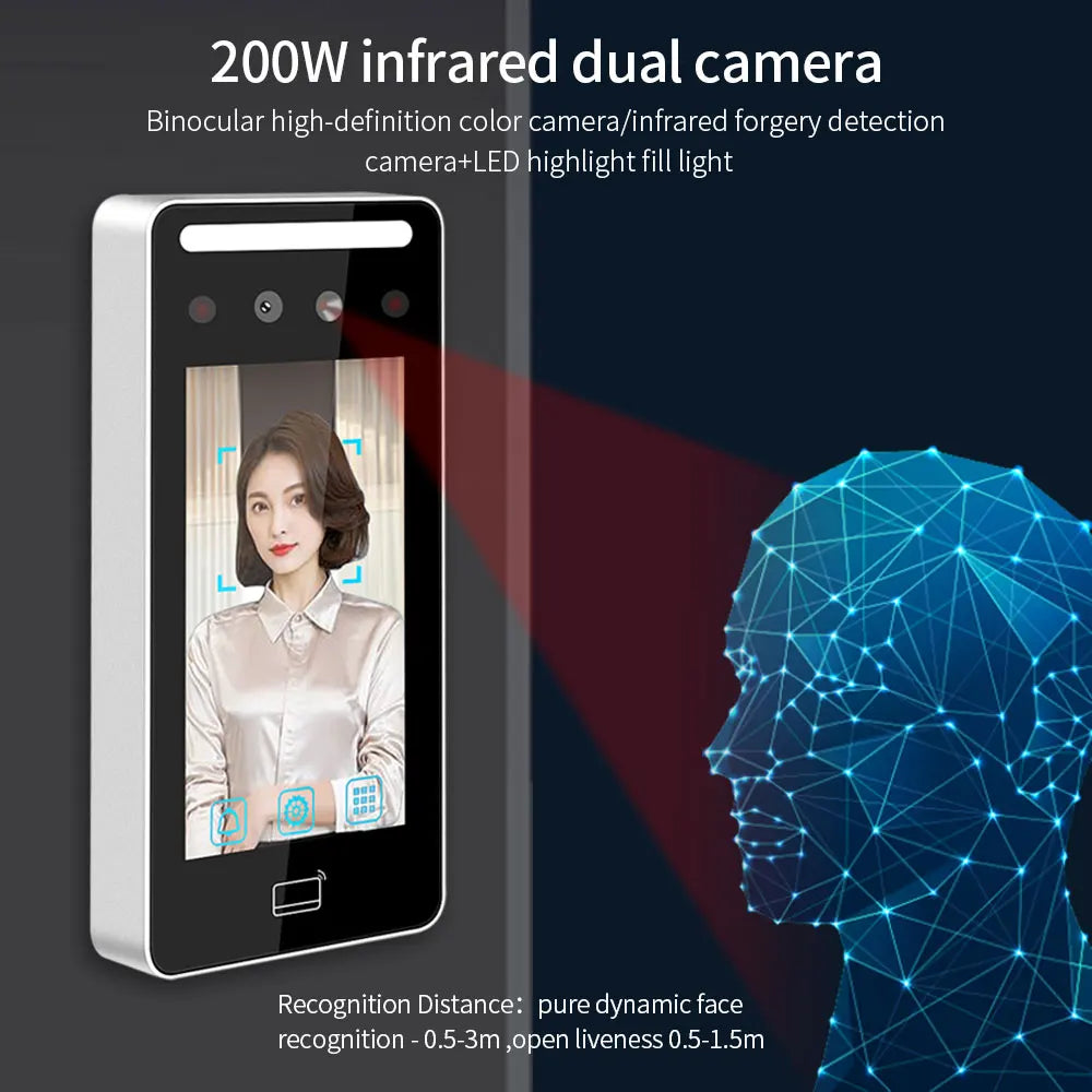 Tuya App IP65 Outdoor Wifi Connection Face Recognition Access Control Terminal 5inch Ssreen Dynamic Living Detection 2000 Users