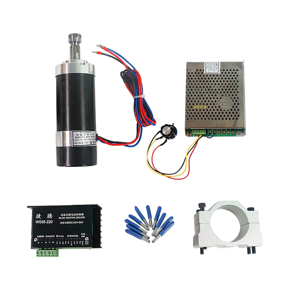 ER11 Brushless 500W DC Spindle CNC Machine Router 55MM Clamp Stepper Motor Driver Power Supply 3.175mm CNC Tools