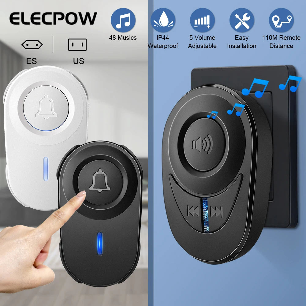 Elecpow Wireless Doorbell Outdoor Waterproof Smart Home Door Bell Elderly Emergency Call Reminder LED Flash Home Security Alarm