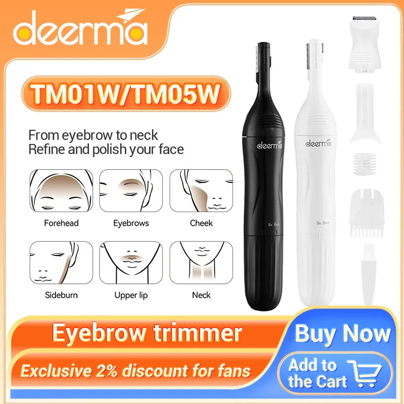 Deerma DEM-TM01W TM05W Double-Blade EyebrowTrimmer Washable Overall Wet and Dry Dual Use for Free shaving