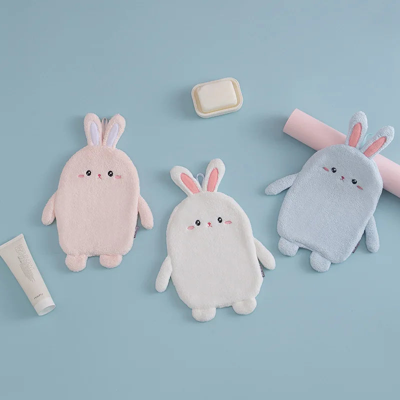 Absorbent Hanging Type cute rabbit Embroidered Towelette Home Decora Dual Purpose Coral Velvet Hand Towel Bathroom Supplies